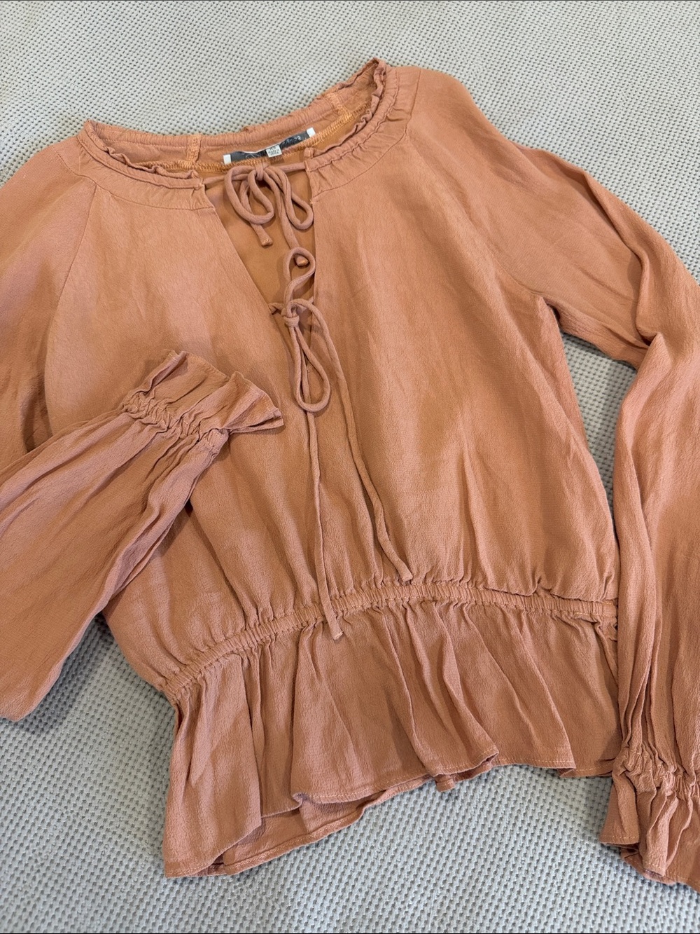 Lovers + Friends Rust Tie-Front Peasant Blouse